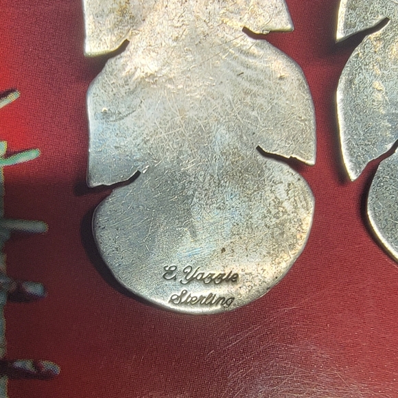 Sterling Silver Feather and Turquoise Earrings - Picture 3 of 6